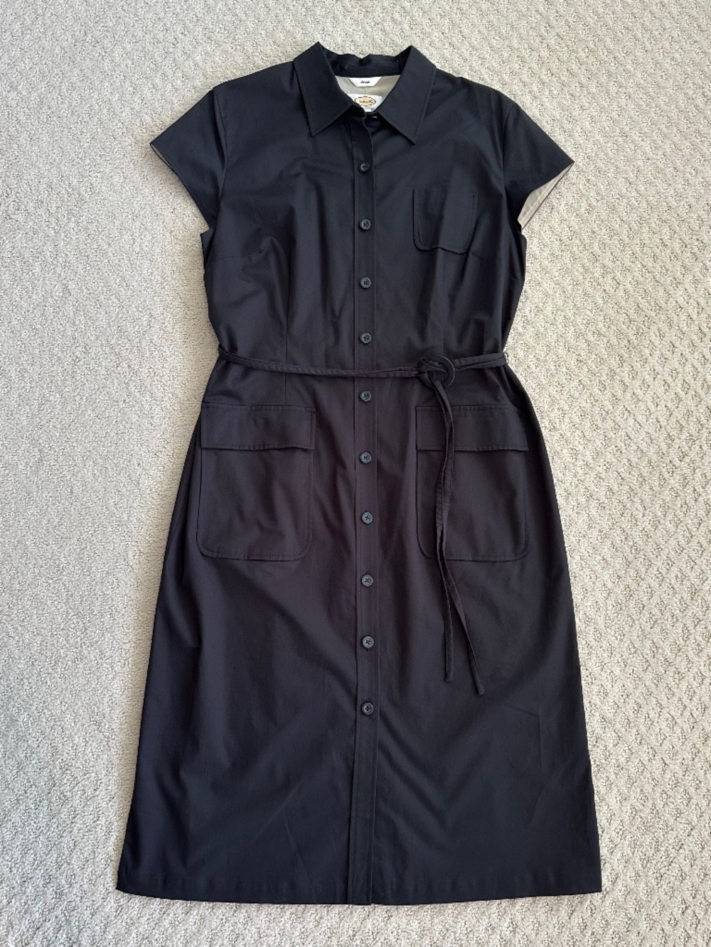 Talbots Button-Down Collared Midi Shirtdress 14 Black Stretch Career Casual NWT